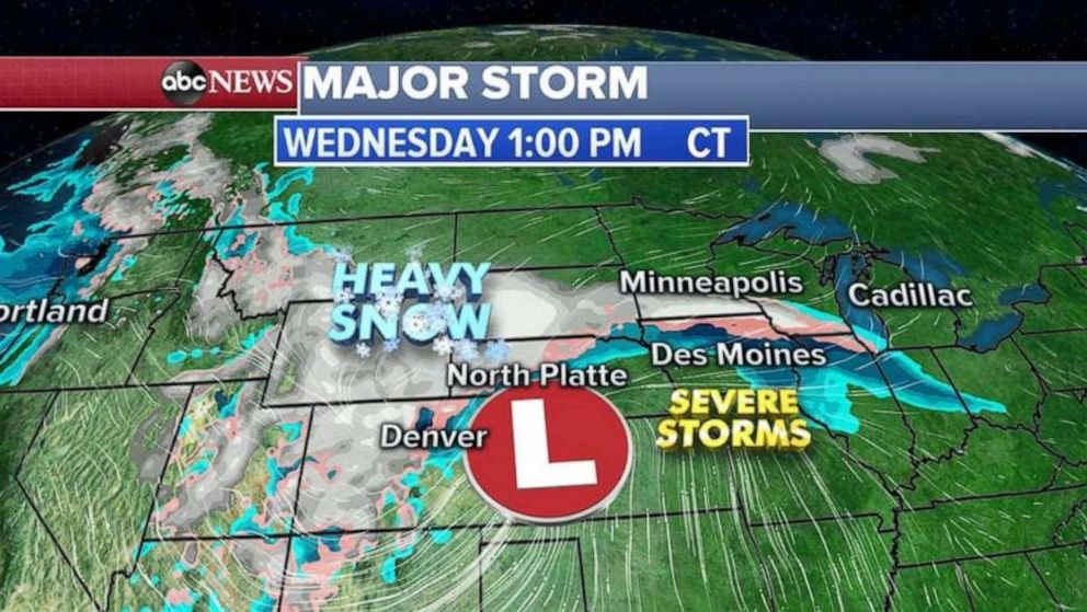 Abundant snow will move into the Upper Midwest by Wednesday.