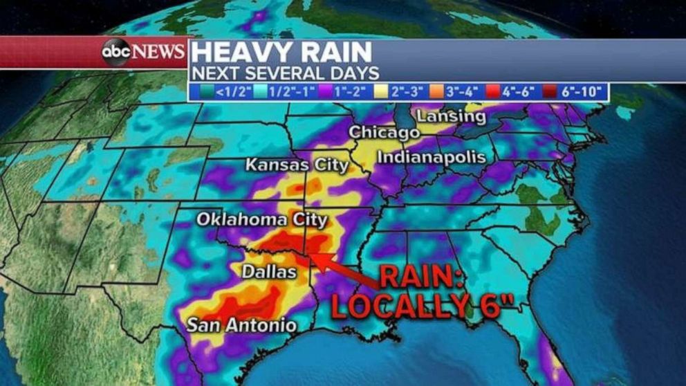 PHOTO: Parts of the central U.S. may see half a foot of rain over the next few days.