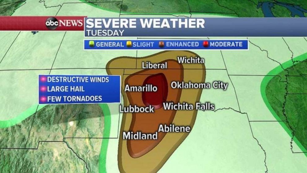 PHOTO: Oklahoma and northern Texas are the focal point of a severe storm pattern today.