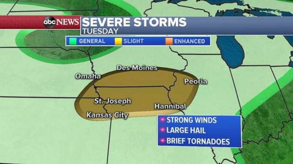 PHOTO: Severe weather is forecast for the Midwest again on Tuesday.