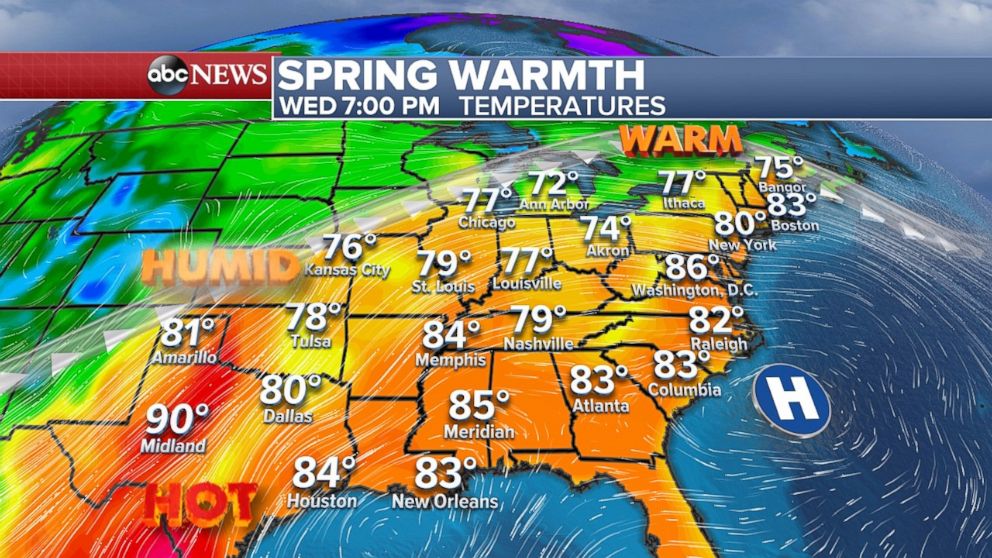 Warm weather tonight stretches from Texas to Maine.
