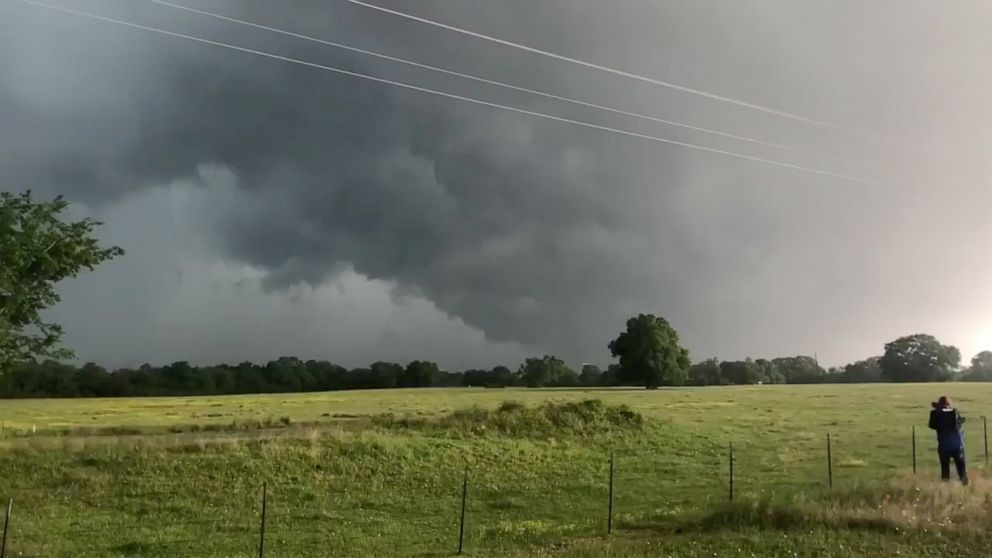PHOTO: A view of clouds, part of a weather system seen from near Franklin, Texas, in this still image from social media video dated April 13, 2019.