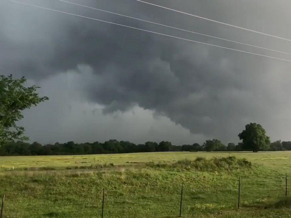 PHOTO: A view of clouds, part of a weather system seen from near Franklin, Texas, in this still image from social media video dated April 13, 2019.