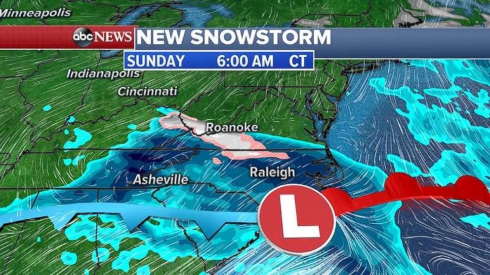 A new snowstorm will blanket much of the Southeast Sunday morning.