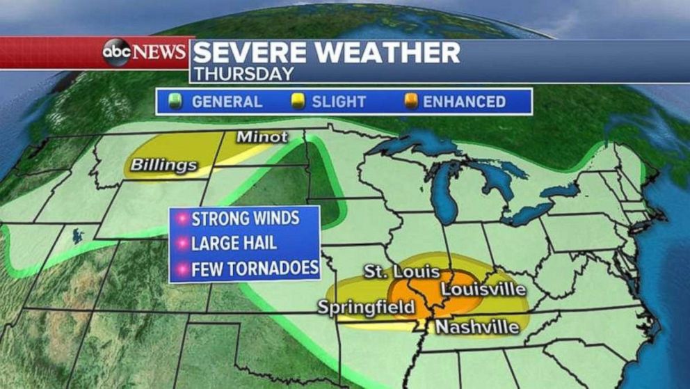Severe weather today in the Midwest may include tornadoes.
