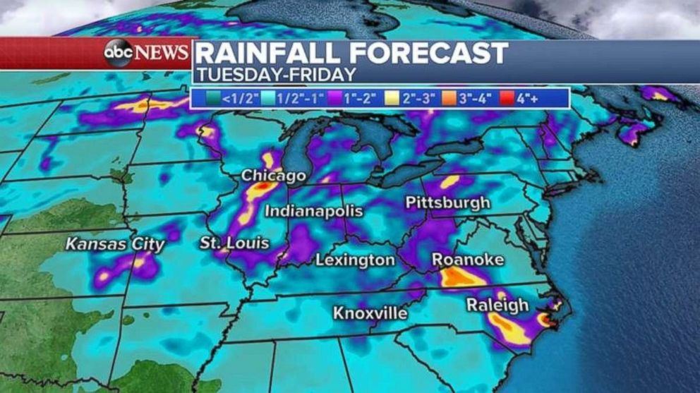 Heavy rainfall is expected through Friday throughout the Midwest.