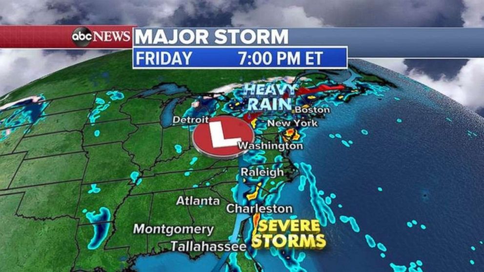 The Northeast could see some heavy rain on Friday.