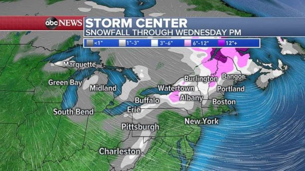 Significant snowfalls are expected through Wednesday evening in much of the Northeast.