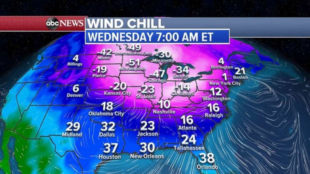   The wind chill in Minneapolis on Wednesday morning could be minus 51. 