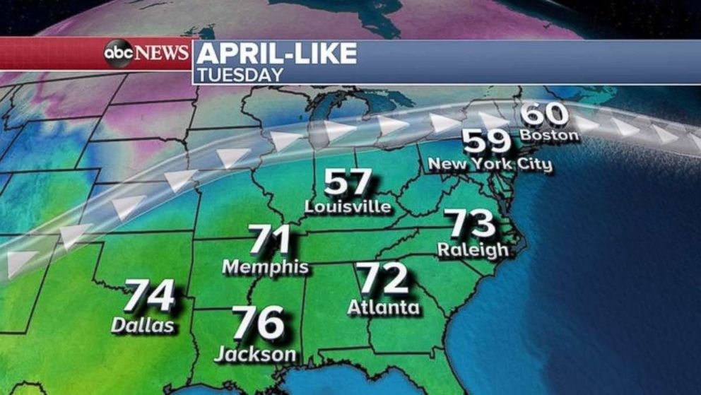 In the Southeast today, it should feel like springtime.