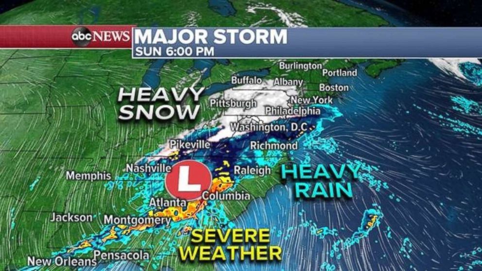 PHOTO: Up and down the East Coast, rain and snow will be falling Sunday.