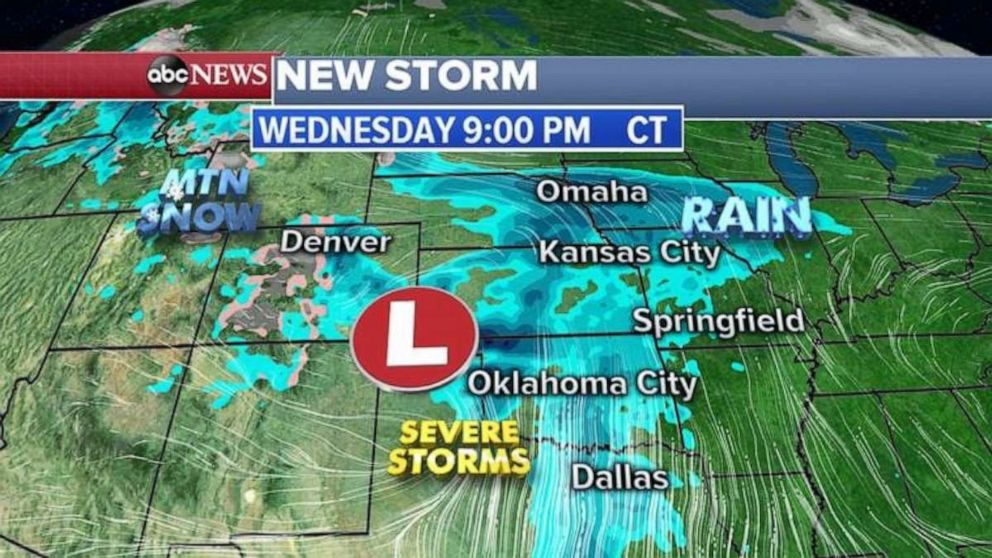 PHOTO: The new storm will be over the Midwest by Wednesday.