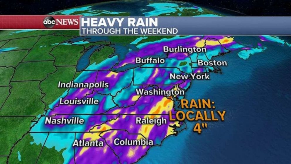 PHOTO: Some spots may see 4 inches of rain over the weekend.