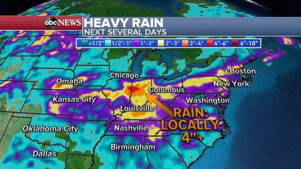 PHOTO: Heavy rain is likely the next few days for much of the U.S.