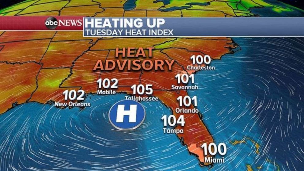 PHOTO: The Heat Index on Tuesday will top triple digits throughout the Southeast.