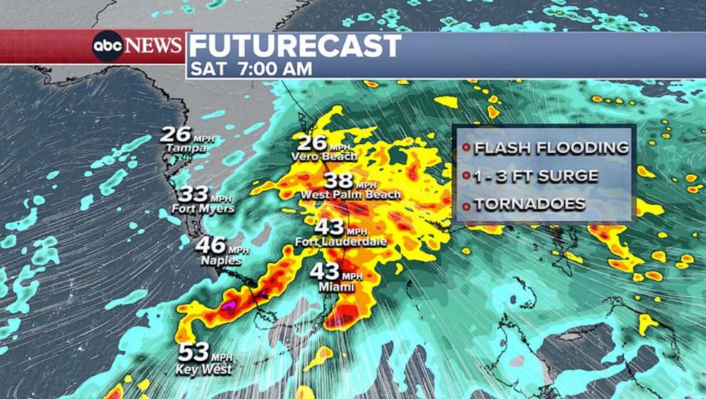 PHOTO: By Saturday morning the heaviest rain and tropical storm conditions are moving into Southeastern Florida.