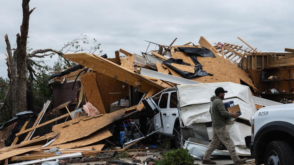 PHOTO: The Barker family home suffered damage from a tornado at the Holiday Hills Golf Course development on April 29, 2026 in Mineral Wells, Texas.