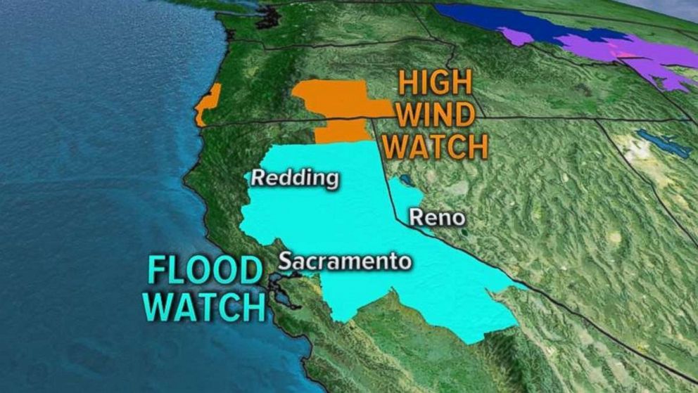 Flood and wind watches have been issued for Central and Northern California.