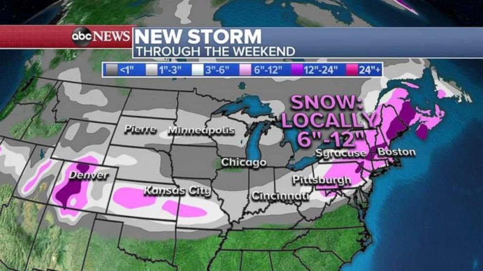 PHOTO: Some parts of the Northeast could see a foot of snow through the weekend.