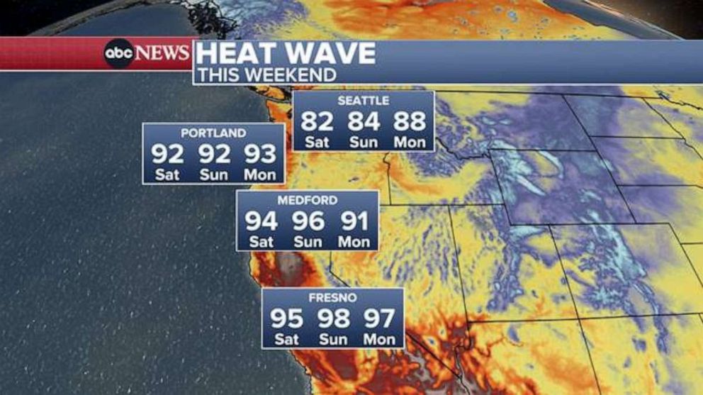 PHOTO: Heat wave from Seattle into Central California over the weekend, May 13, 2023.