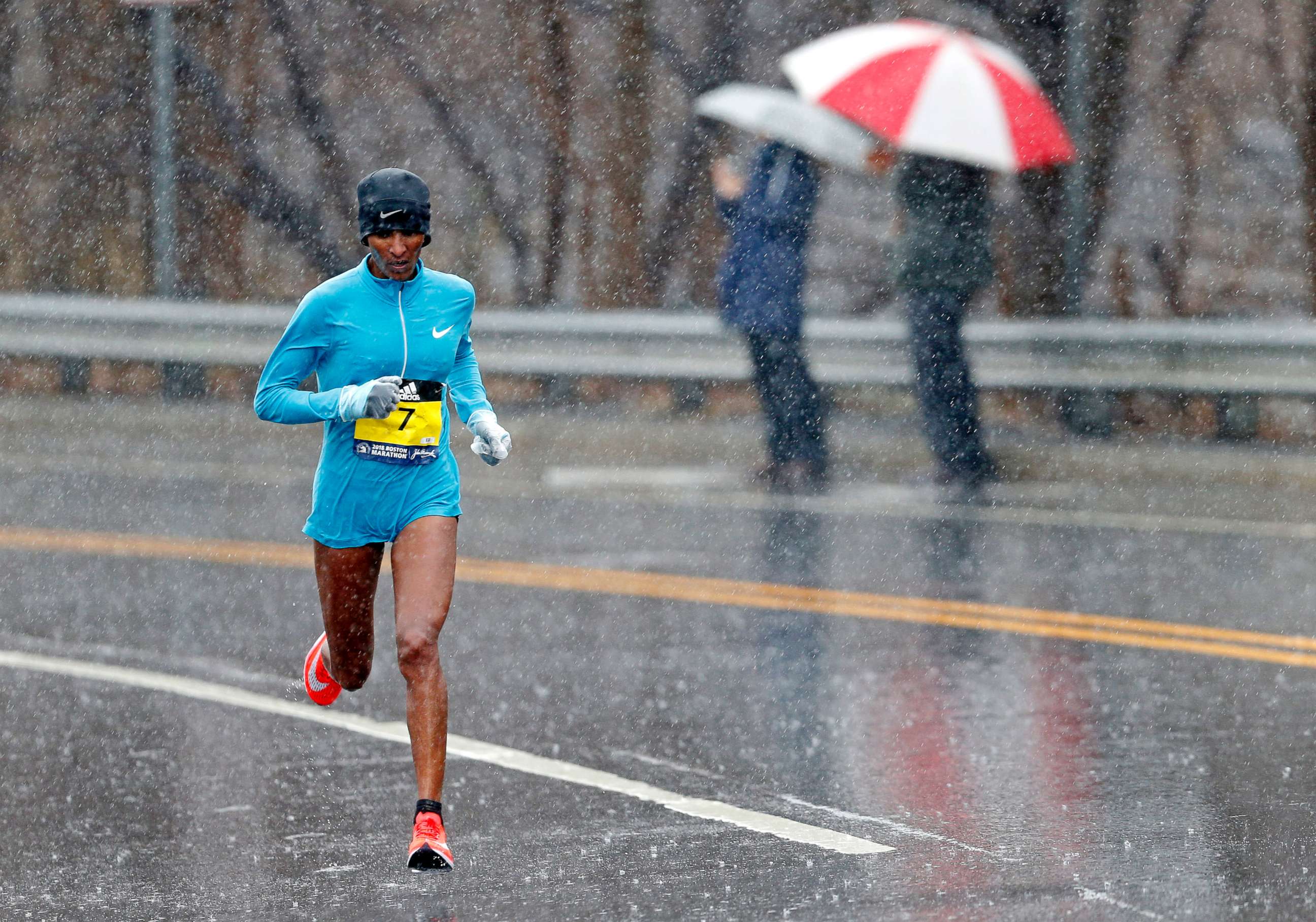 PHOTO: Mamitu Daska (ETH) during the 2018 Boston Marathon, April 16, 2018 in Boston.