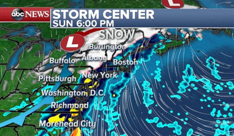 Storms will be battering the East Coast on Sunday.