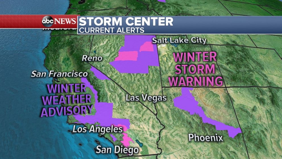 Storm warnings are still in effect for parts of California, Nevada and Arizona.