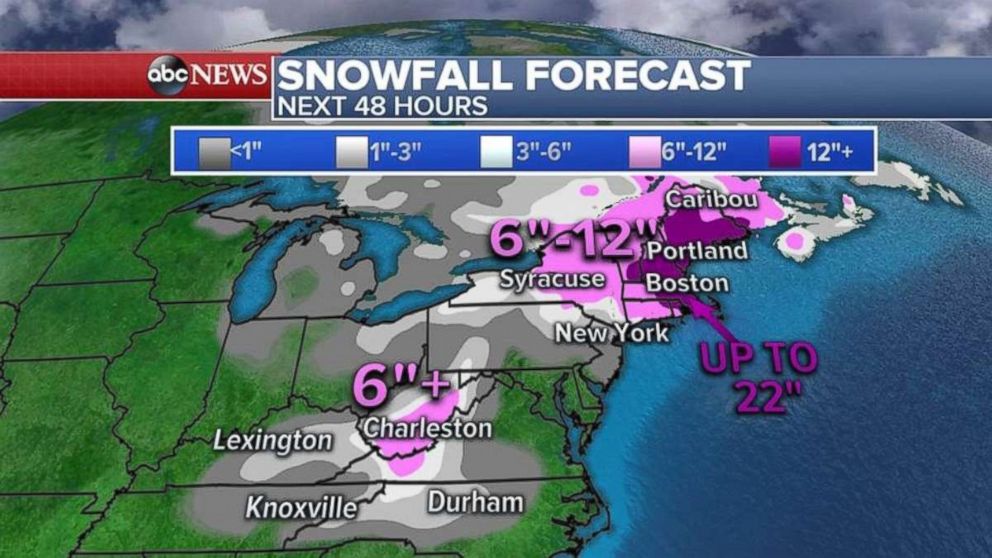 Parts of New England may see almost 2 feet of snow over the next 48 hours.