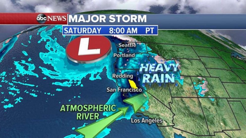 An atmospheric river will be bearing down on the West Coast Saturday morning.