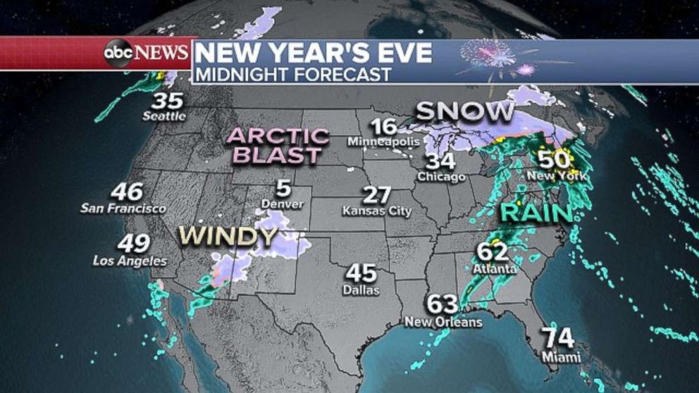 PHOTO: Aside from the East Coast, much of the rest of the country will be rather quiet as 2019 begins. 