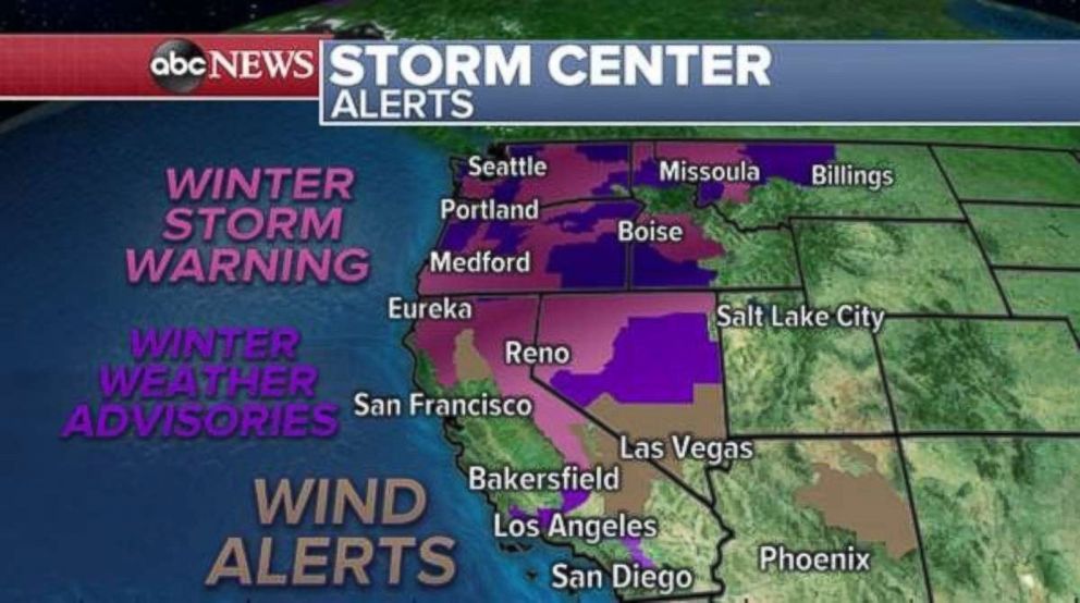 PHOTO: Several alerts are in place for the western U.S. on Saturday due to snow and wind.
