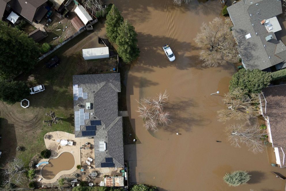 PHOTO: A flooded street in Atwater, Calif., on Jan. 12, 2023.