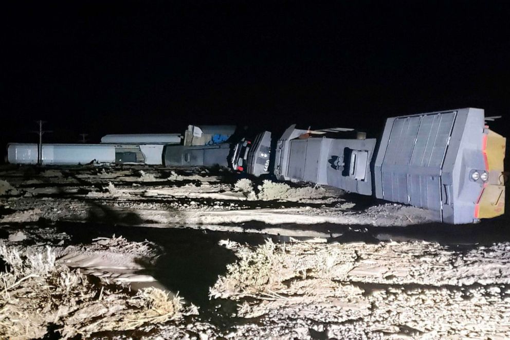 PHOTO: A train lays derailed near Lund, Utah,, July 15, 2021.