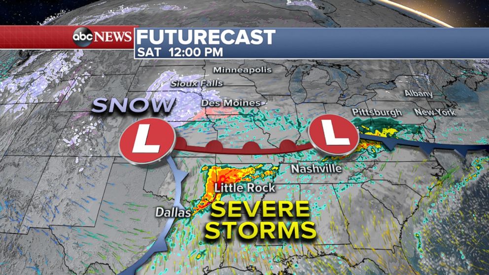 PHOTO: Another round of snow for the Midwest and Severe Storms for the South on Saturday.