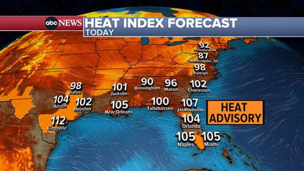 PHOTO: Heat indices in the Florida Peninsula are expected to reach near 110-degrees today.
