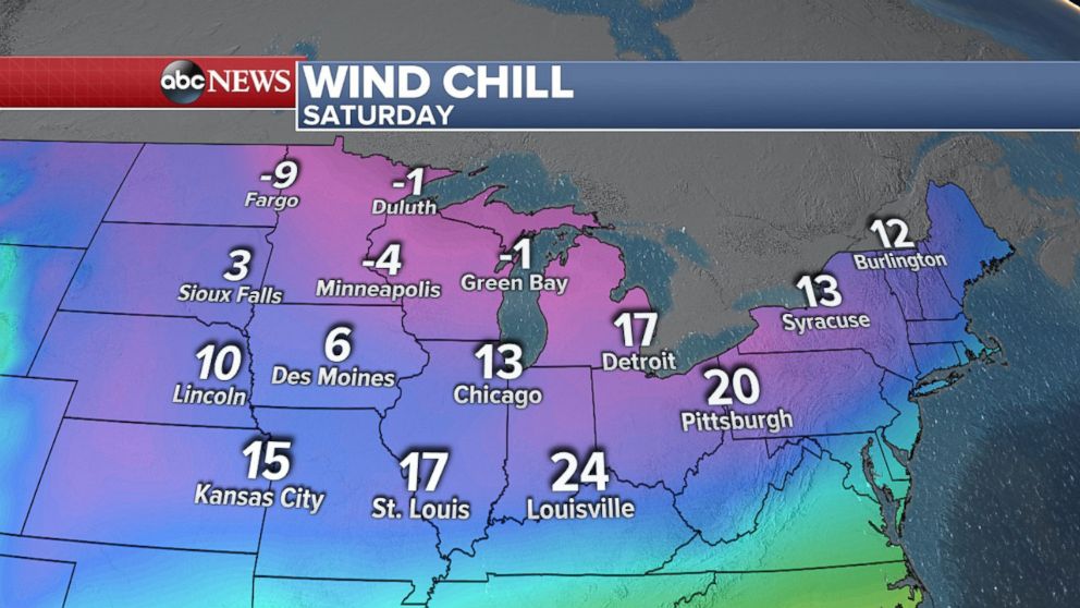 PHOTO: Wind chills could dip below zero in the Upper Midwest on Saturday morning, April 7, 2018.