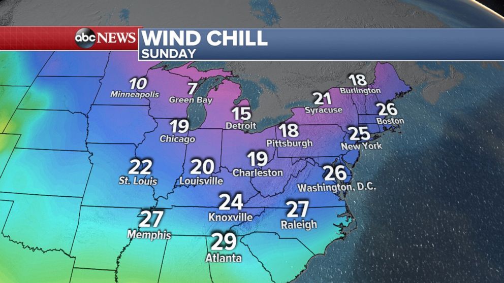 PHOTO: Wind chills are in the 20s across much of the East on Sunday morning, April 8, 2018.