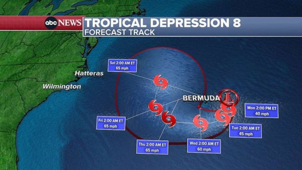 PHOTO: A tropical depression near Bermuda could cause high waves and rip currents along the East Coast of the U.S.