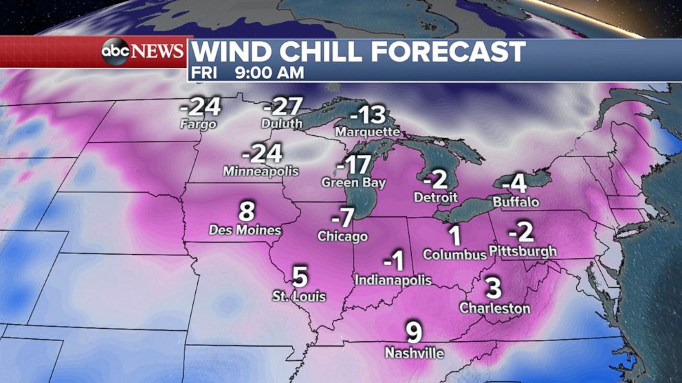 PHOTO: Friday morning wind chills are 10 to 30 degrees below zero for parts of the Upper Midwest.