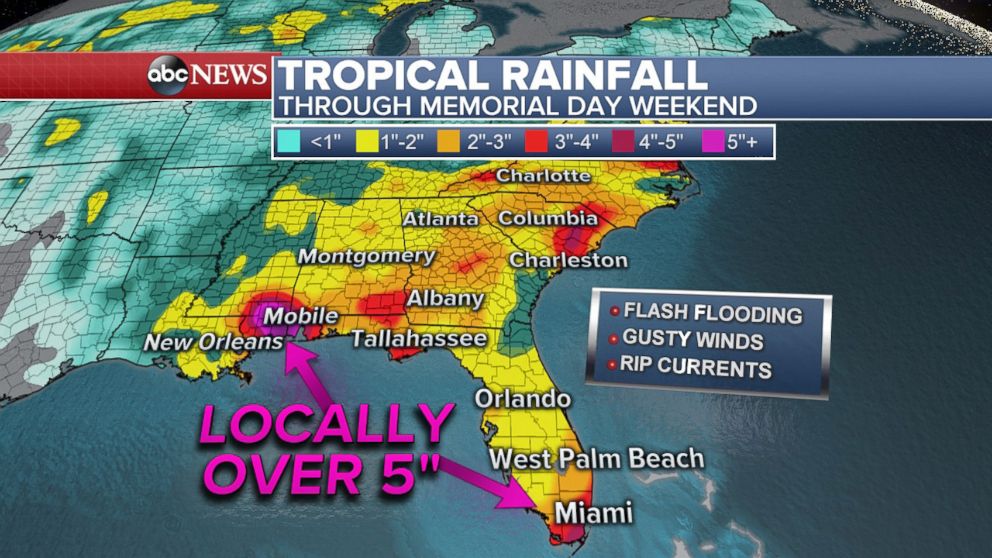 PHOTO: Parts of the Southeast could get over half a foot on rain causing flash flooding.