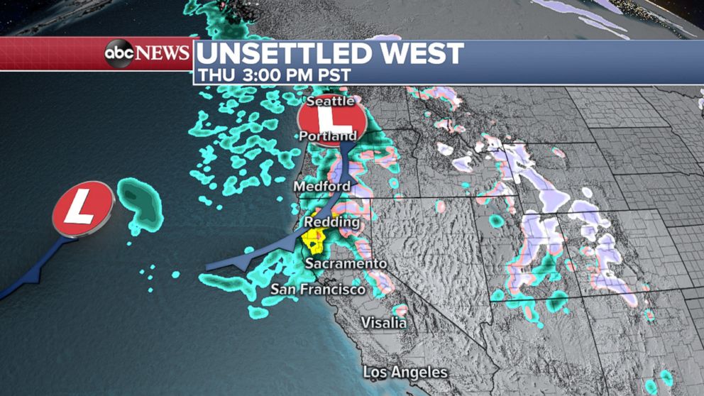 PHOTO: Back-to-back systems will  bring unsettled weather to California and the Pacific Northwest this afternoon through tomorrow.