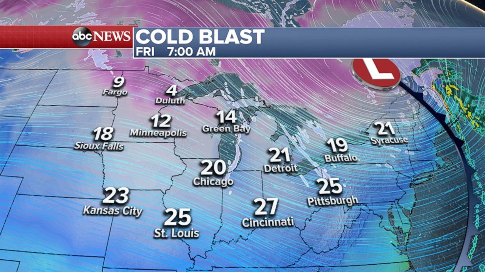 PHOTO: Frigid morning lows across Midwest Friday morning.