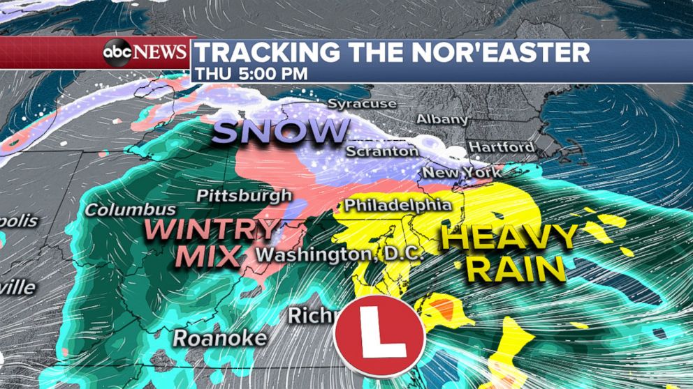 PHOTO: Tracking the Nor'easter thru Thursday at 5PM EST.