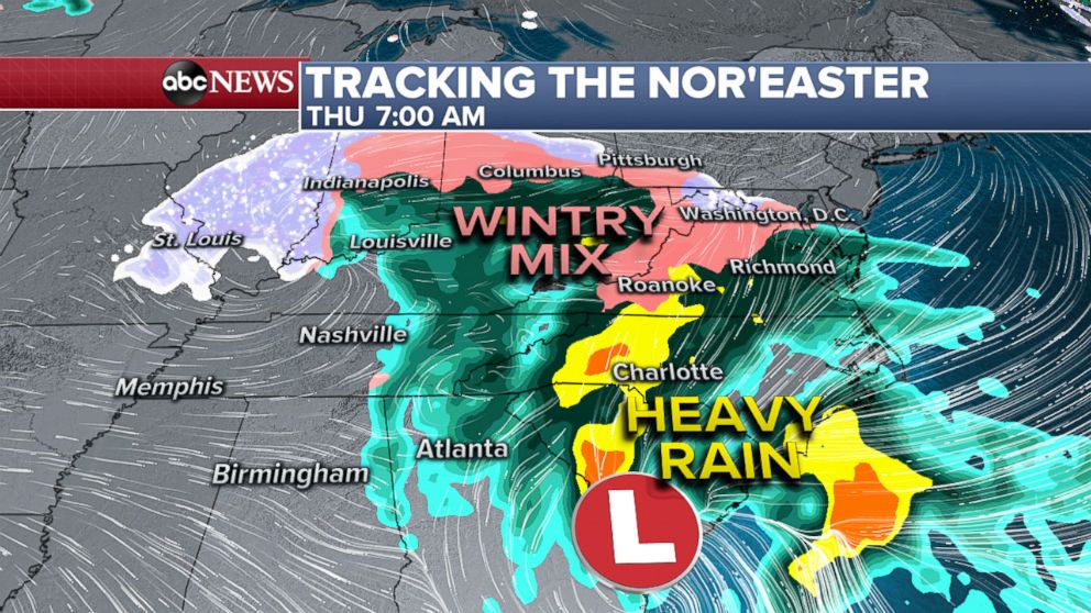 PHOTO: Tracking the Nor'easter thru Thursday at 7AM EST.