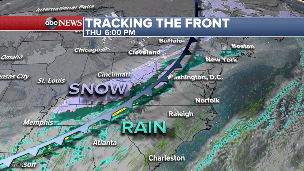 PHOTO: On Thursday a cold front is expected to move east with rain, snow, and cold temperatures behind it.