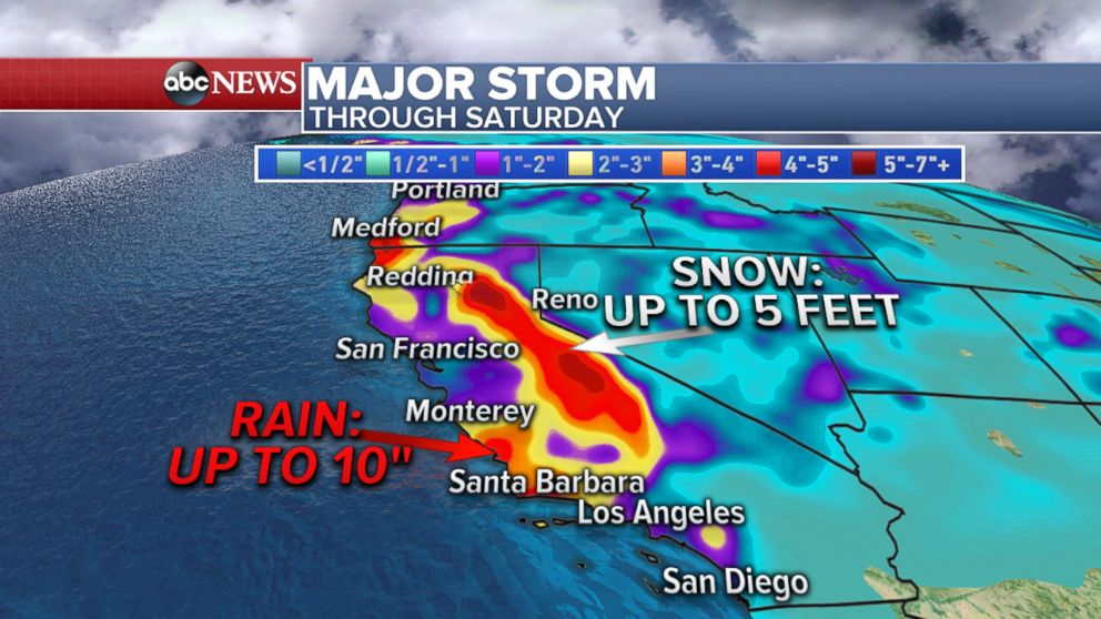 PHOTO: An ABC News weather map shows a major storm affecting the Western states through Saturday, March 24, 2018.