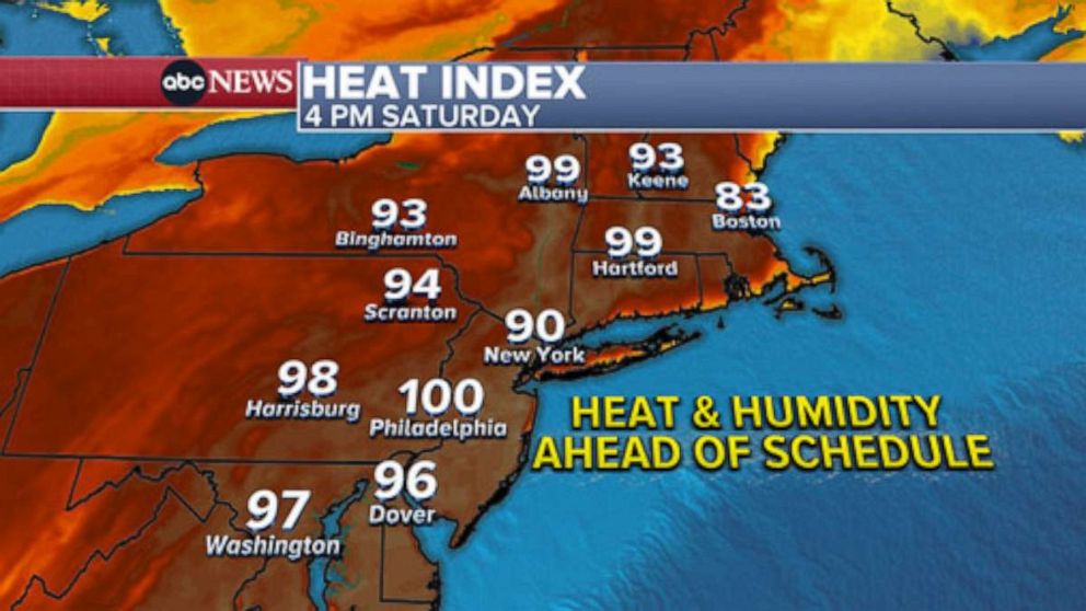 PHOTO: A graphic indicates heat and humidity ahead of schedule, May 22, 2022.