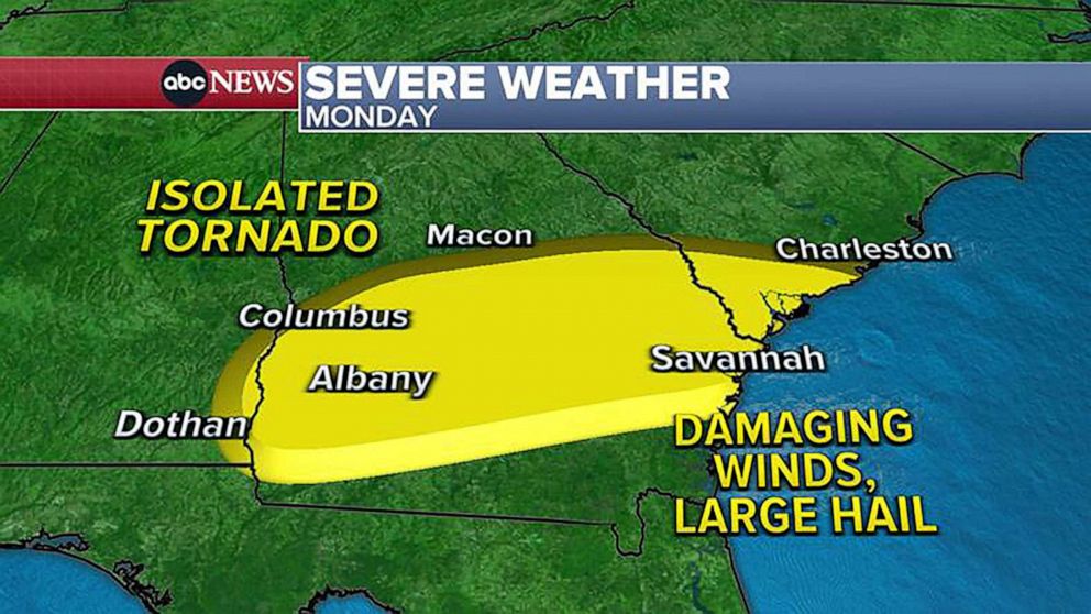 PHOTO: Parts of southern Georgia and South Carolina will be in the bullseye of a storm on March 27, 2023.