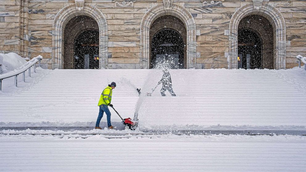 PHOTO: FILE - Crews worked to clear the front steps of the Minnesota State Capitol, Jan. 4, 2023 St. Paul, Minn.