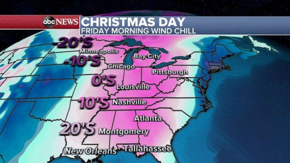PHOTO: A big blast of cold air will surge into the U.S. and wind chills will hit the upper Midwest on Christmas Eve and Christmas Day.